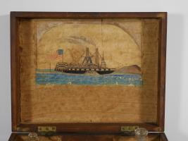 American Ship Captain's Liquor Chest With Folk Art Watercolor