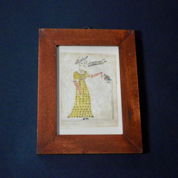 Folk Art Watercolor Of Miss Delia Ann