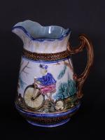 Majolica Pitcher With Bicycle Motifs