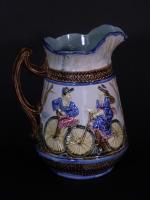 Majolica Pitcher With Bicycle Motifs