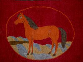 Large 1896 Horse Hooked Rug 