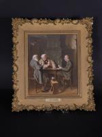 Porcelain K P M Plaque Of Three Men Playing Cards