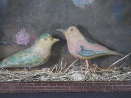 Folk Art Diorama With Two Carved Birds