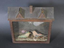 Folk Art Diorama With Two Carved Birds