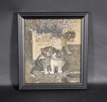 Charcoal Drawing Of Two Kittens And A Puppy