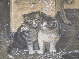 Charcoal Drawing Of Two Kittens And A Puppy