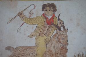 Watercolor Of Tom on his Goat Dated 1831