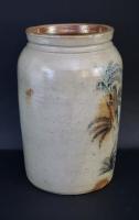 Exceptional Stoneware Crock With Folky Bird Decoration