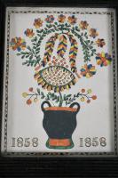 Vibrant Pot OF Flowers Fraktur Dated 1858