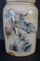 Exceptional Stoneware Crock With Folky Bird Decoration