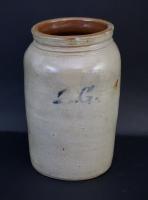Exceptional Stoneware Crock With Folky Bird Decoration