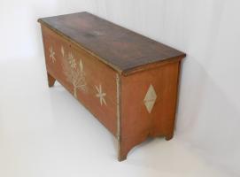 Six Board Decorated Pine Chest